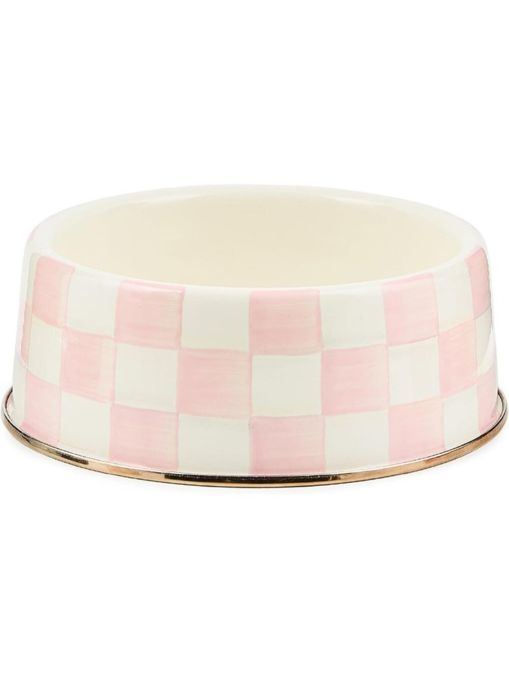 Large Pink-and-White Rosy Check Enamel Pet Dish - Stylish & Durable Pet Bowl